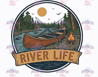 Imagen PNG de sublimación de River Life, diseño de canoa de verano (descarga digital)