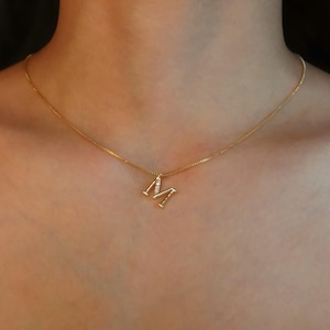 Initial M Necklace Gold Plated, Dainty Letter Choker, Personalized Everyday Gift for Her
