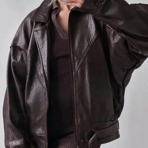 Handmade Women Oversized Lambskin Leather Bomber Jacket | Vintage 90s Style