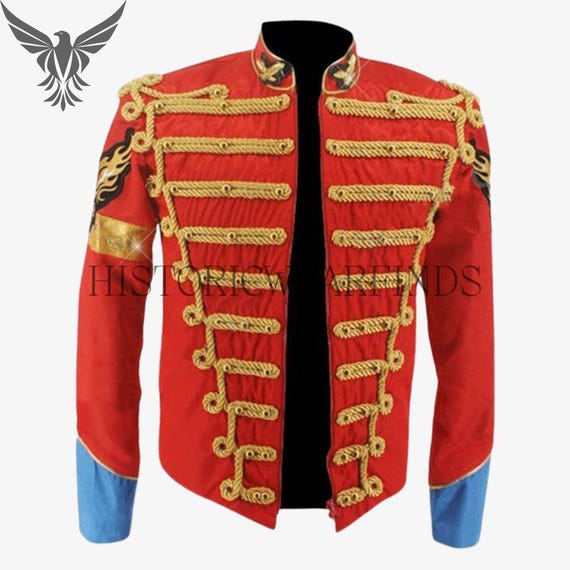 Michael Jackson Red Military Jacket: Gold Braided Retro Costume