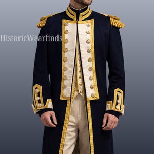Levita de gala modelo 1774 de capitán de la Marina Real Británica / Uniforme de oficial naval / Abrigo militar del siglo XVIII