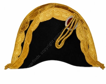 Luxury French Napoleonic Bicorn Hat with Gold Embroidery – Chamberlain Gala Uniform Bicorne – Royal Court Military Hat