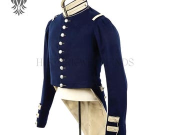 Men’s 1832 Infantry Sergeant Tailcoat – Navy Blue 18th Century Military Officer Cosplay Costume Jacket