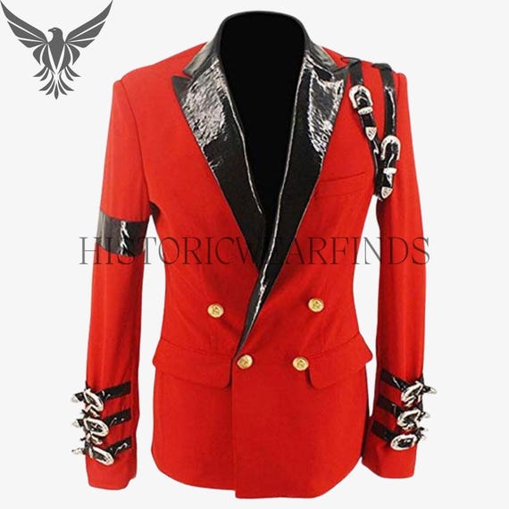 Michael Jackson Red Wool Military Jacket: Pop Icon Stage Coat