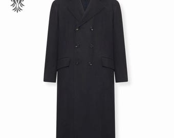 メンズ ブラック ウールコート ダブルブレスト ピーコート ブラック