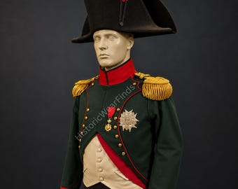 Veste d'uniforme militaire de Napoléon en laine - Manteau d'officier napoléonien fait main - Costume de reconstitution historique - Fantaisie de style musée