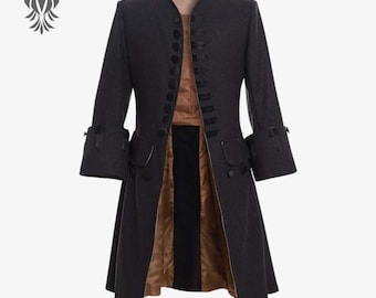 Men’s Vintage Colonial Officer Coat – Medieval Regency Military Uniform Tailcoat Costume