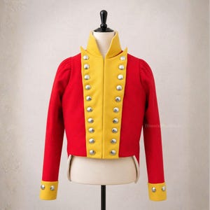 Britse Napoleontische infanteriecoatee | Dieprode wol | Gele vlakken | Zilveren kroonknopen | Op maat gemaakt op bestelling | Rood militair uniform