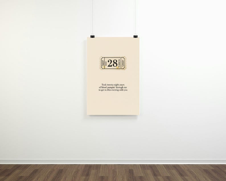 Zach Bryan '28' Lyric Print | Vintage Ticket Poster | Sentimental Music Art | 28th Birthday or Anniversary Gift