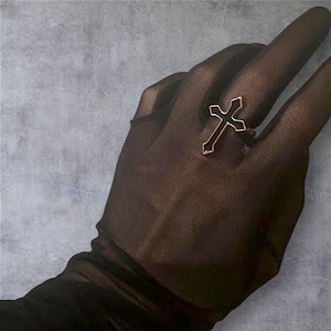 Gothic Black Cross Ring: Resizable Unisex Dark Vibe Jewelry