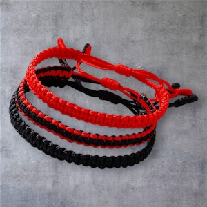 Black and Red Braided Bracelet | Handmade Adjustable Rope Jewelry