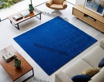 Royal Blue Area Rug, Modern Minimalist Carpet, Solid Blue Living Room Rug, Handmade Tufted Rug, Contemporary Floor Decor, Soft Plush Rug