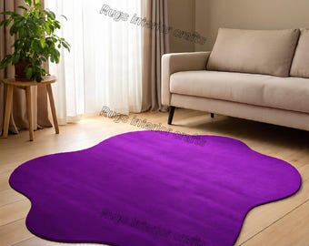 Purple Irregular Rug, Modern Solid Color Area Rug, Abstract Shape Rug, Minimalist Floor Carpet, Soft Tufted Rug Contemporary Living Room Rug