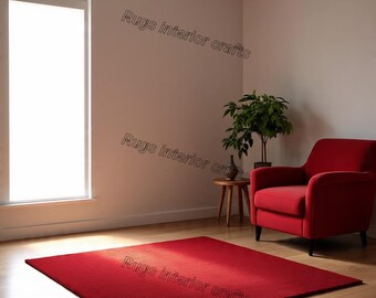 Hand-Tufted Wool Rug: Solid Red Carpet,Luxury Area Living Room Bedroom Dining Custom Size