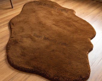 Hand-Tufted Brown Wool Rug: Irregular Shape, Minimalist Style