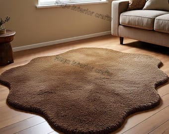 Hand-Tufted Wool Rug: Solid Brown, Minimalist Style, Custom Size
