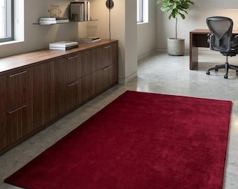 Hand-Tufted Solid Deep Red Rug - Minimalist Area Rug for Modern Living Room, Luxurious New Zealand Wool Carpet, Soft Bedroom Accent Rug