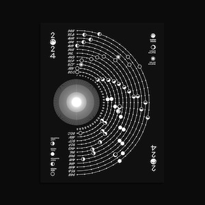 2025 LUNAR Phase Calendar Silver Foil Art Print, Moon Phase Calendar, Lunar Cycle, Minimal Black Wall Decor, Celestial Art Print