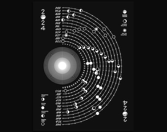 2025 LUNAR Phase Calendar Silver Foil Art Print, Moon Phase Calendar, Lunar Cycle, Minimal Black Wall Decor, Celestial Art Print