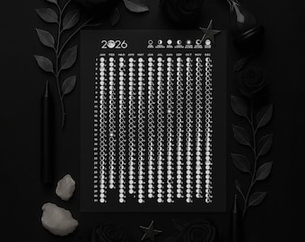 2026 Lunar Calendar Silver Foil Print: Celestial Moon Phase Chart
