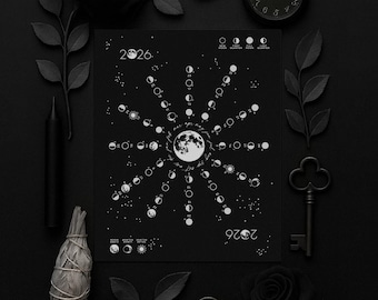 2026 Lunar Calendar: Silver Foil Moon Cycle Wall Print