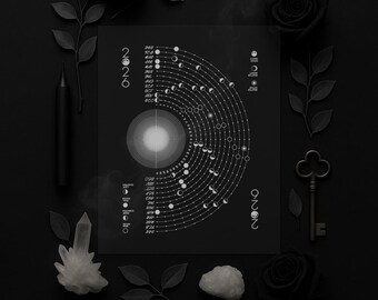 2026 Lunar Calendar: Silver Foil Moon Phases, Celestial Wall Art