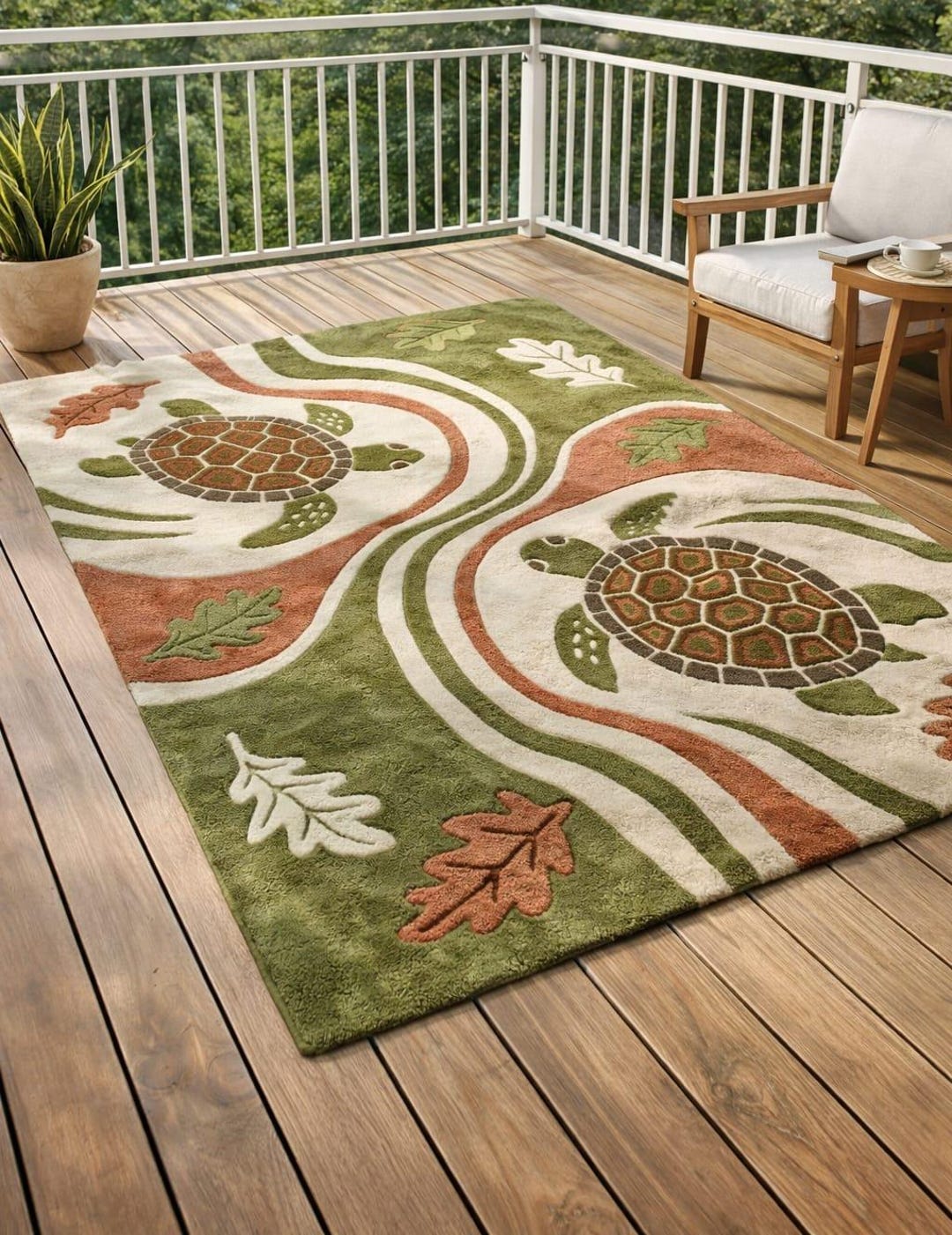 Turtle Outdoor Rug Turtle Outdoor Area Rug – Earthy Green Terracotta Patio Carpet for ...