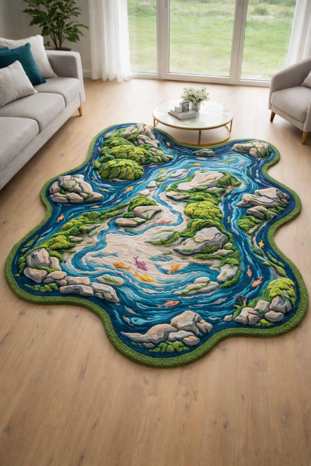 Abstract River Landscape Rug Oraganic Shape Modern Area Rug Luxury Home ...