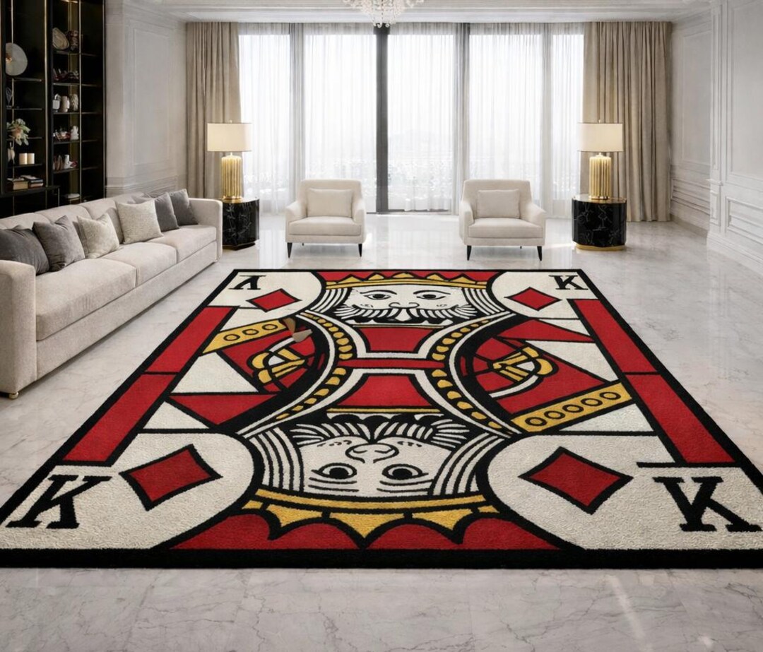 Luxury King of Diamonds Playing Card Rug Bold Casino Pokar Art Area Rug ...