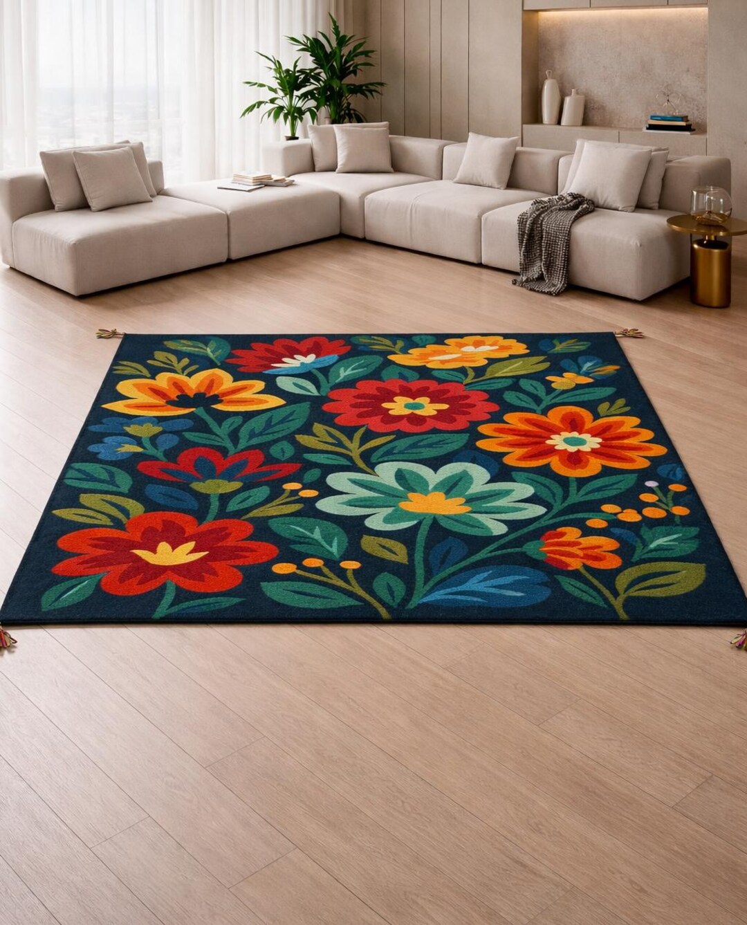 Hand Tufted Colorful Flower Garden Wool Rug, Vibrant Modern Artistic ...