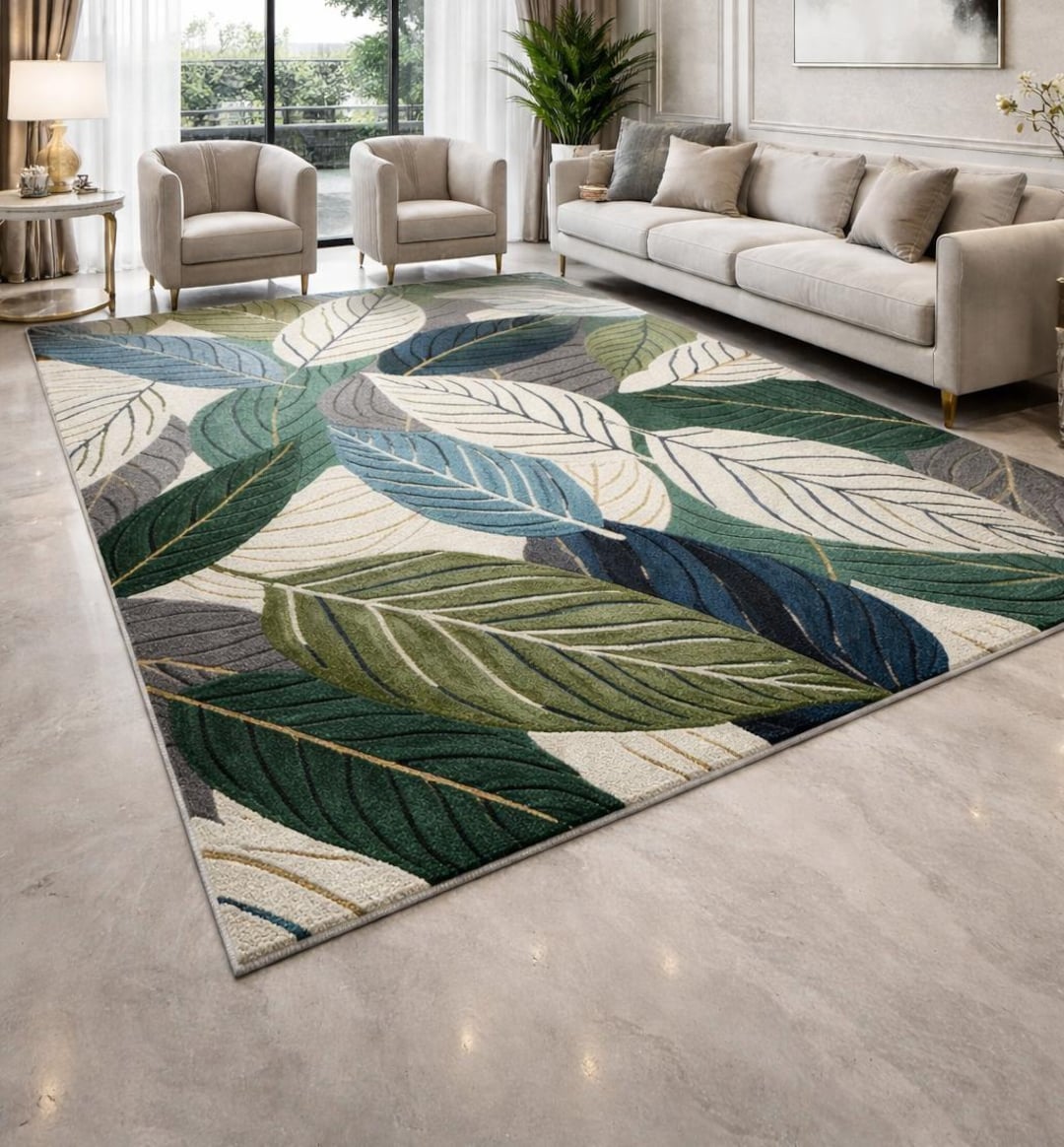 Hand Tufted Wool Botanical Leaf Pattern Rug, Modern Floral Garden ...