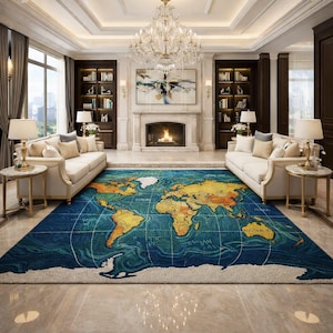 Alfombra educativa con mapa del mundo, suave y con mechones para sala de estar y habitación infantil, moderna y lujosa.