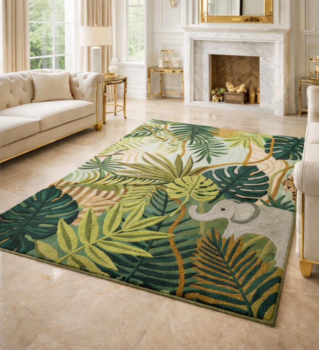 Wild Forever Rug Hand Tufted Jungle Safari Wool Rug, Botanical Leaf Tropical Theme ...
