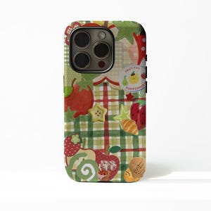 Apple Twee Phone Case Cottagecore Farmhouse Retro Patchwork Green Vintage Apples & Ladybugs Cover for iPhone 17 Pro, Samsung S26