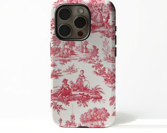 Pink Toile iPhone & Samsung Case, Cute Magsafe Cover