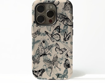 Butterfly Pattern Phone Case: Minimalist Insect Design for iPhone 17 16 15 14 13 12 11 Plus Pro Max MagSafe S25 S24 S23 S22 Plus and Ultra.