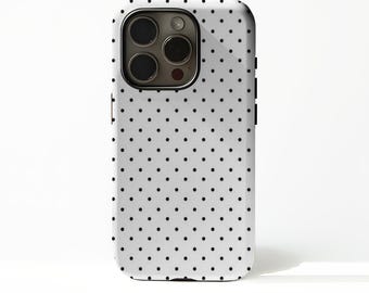 Black and white polka dot case Simple and stylish iPhone 17 16 15 14 13 12 Plus Pro Max, compatible with Samsung S25 S24 S23 S22 Plus Ultra.