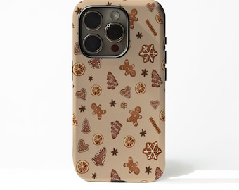 Christmas Phone Case Gingerbread Cookie for iPhone 17, 16, 15, 14, 13, 12 Plus Pro Max, compatible with Samsung S25, S24, S23, S22 Ultra.
