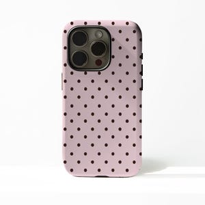 Funda para teléfono con lunares: diseño vintage rosa con lunares para iPhone 17 16 15 14 13 12 11 Plus Pro Max MagSafe S25 S24 S23 S22 Plus y Ultra.