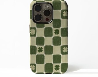 Irish Plaid Case Green Buffalo Check Clover Design with iPhone 17 16 15 14 13 12 11 Plus Pro Max MagSafe S25 S24 S23 S22 Plus and Ultra