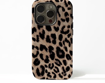 Custodia per telefono con stampa leopardata marrone, resistente