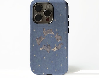 Star Rabbit iPhone Case: Fun Whimsical Protective Cover, Moon Bunny Starry Night Phone Case, iPhone 17 16 15 14 13 12 11, Samsung S25