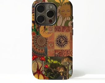 Funda de teléfono Boho Sun & Moon, diseño de arte psicodélico hippie, para iPhone 17 16 15 14 13 12 Plus Pro Max, con Samsung S25 S24 S23 S22 Ultra.