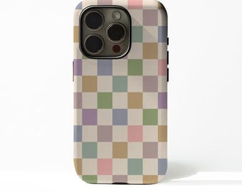 Capa para celular com estampa quadriculada colorida, compatível com iPhone 17, 16, 15, 14, 13, 12, 11 Plus, Pro Max, MagSafe, S25, S24, S23, S22 Plus e Ultra.