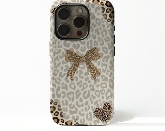 Funda para teléfono con estampado de leopardo: Funda rosa con lazo para iPhone compatible con iPhone 17 16 15 14 13 12 11 Plus Pro Max MagSafe S25 S24 S23 S22 Plus Ultra.