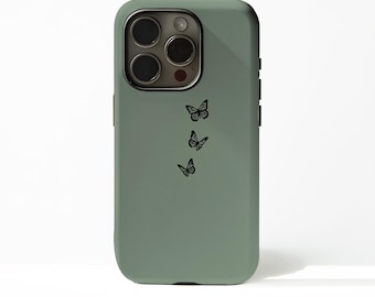 Green Simple Butterfly Phone Case for with iPhone 17 16 15 14 13 12 Plus Pro Max, Compatible with Samsung S25 S24 S23 S22 Plus Ultra.