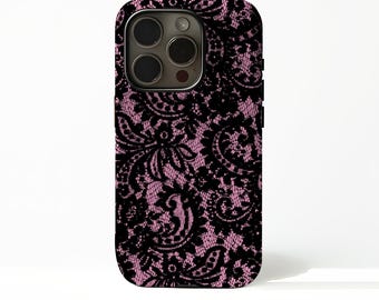 Vintage Lace Phone Case Elegant Black Flower Design with iPhone 17, 16, 15, 14, 13, 12 Pro Max, Samsung S25, S24, S23 and S22 Plus Ultra.