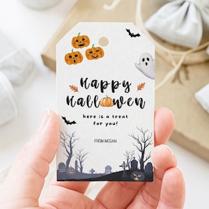 Editable Happy Halloween Gift Tags Trick Or Treat Favor Tags DIY Halloween Gift Tag Personalized Download Printable Template