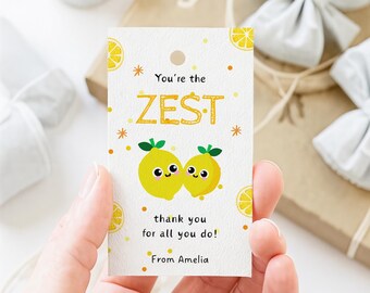You're the Zest Gift Tag, Teacher Appreciation Gift Tag, Printable Thank You Tags, Appreciation Week, Lemon Favor Tags