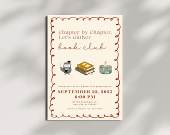 Editable Book Club Invitation, Reading Party Invite, Literary Gathering Card, Book Lovers Template, Reading Night Printable Invitation